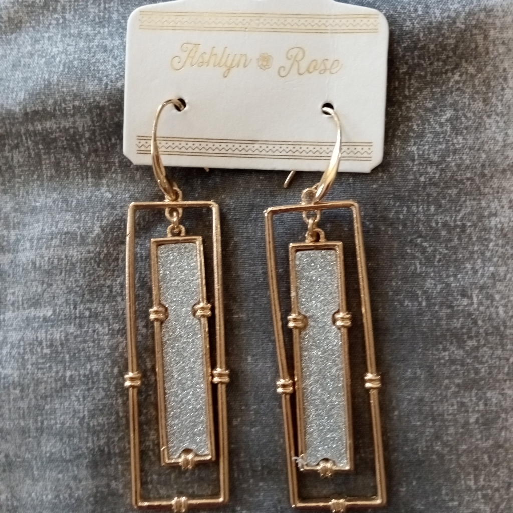 New Ashlyn Rose Gold Double Rectangle Bar Drop Earrings